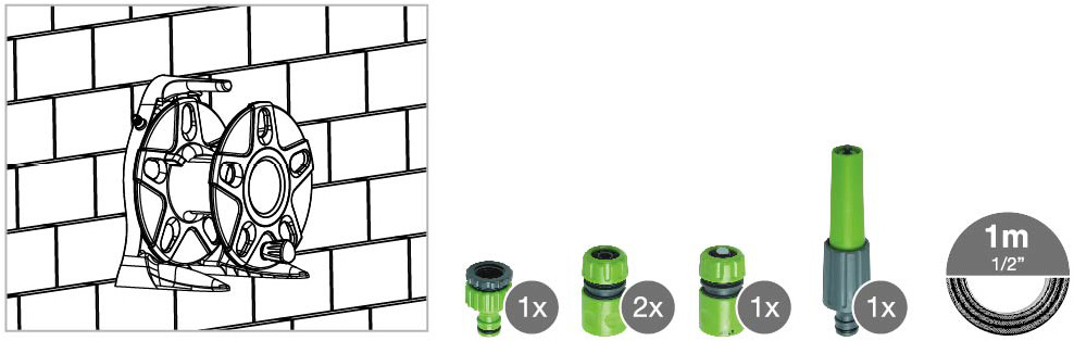 HORTUM SETİ DUVAR MONTELİ TAMBUR  15mt 1/2"